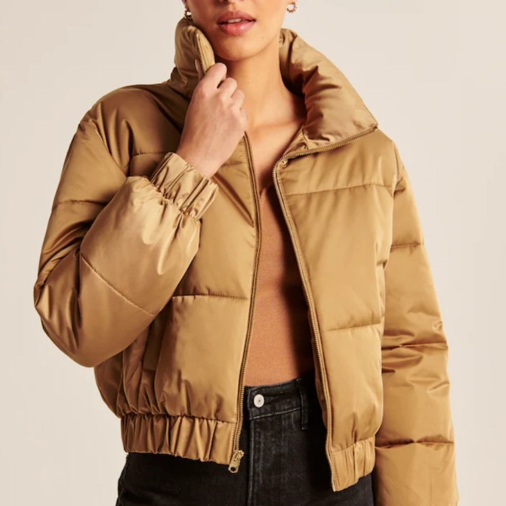 NWT Abercrombie & Fitch ultra mini utility puffer jacket brown - Picture 2 of 8